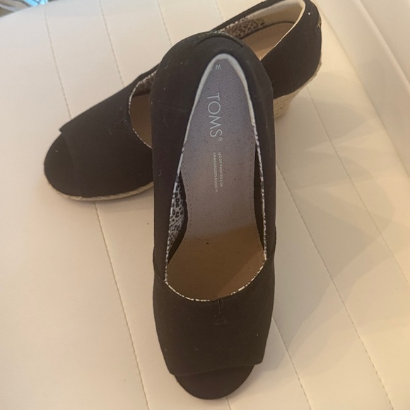 TOMS Black Canvas Michelle Wedge Espadrilles 7.5 - Picture 2 of 7